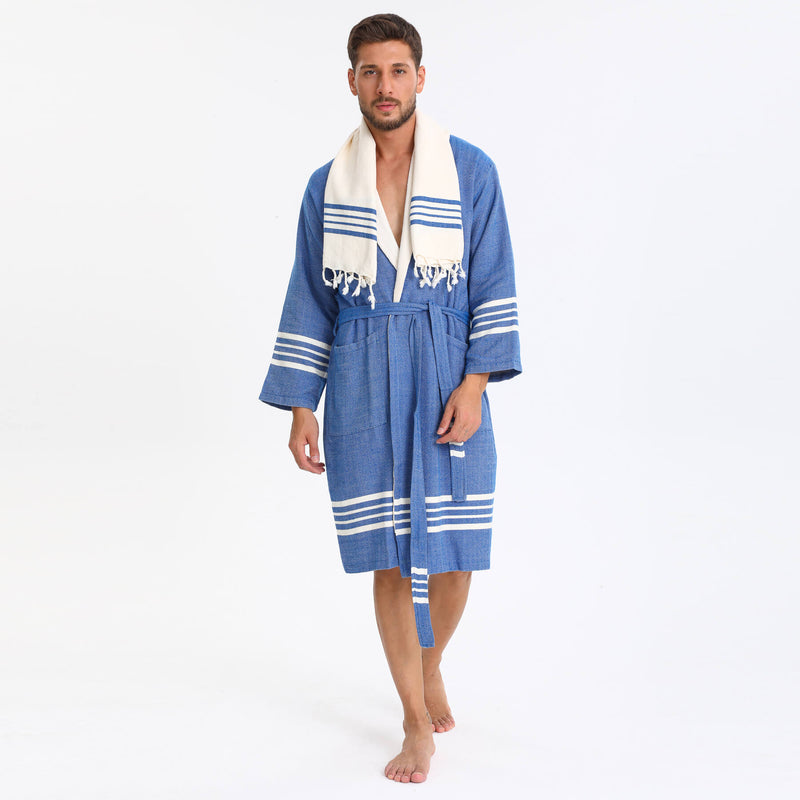 Toprak With Terry Cotton Bathrobe Royal Blue with Small Towel