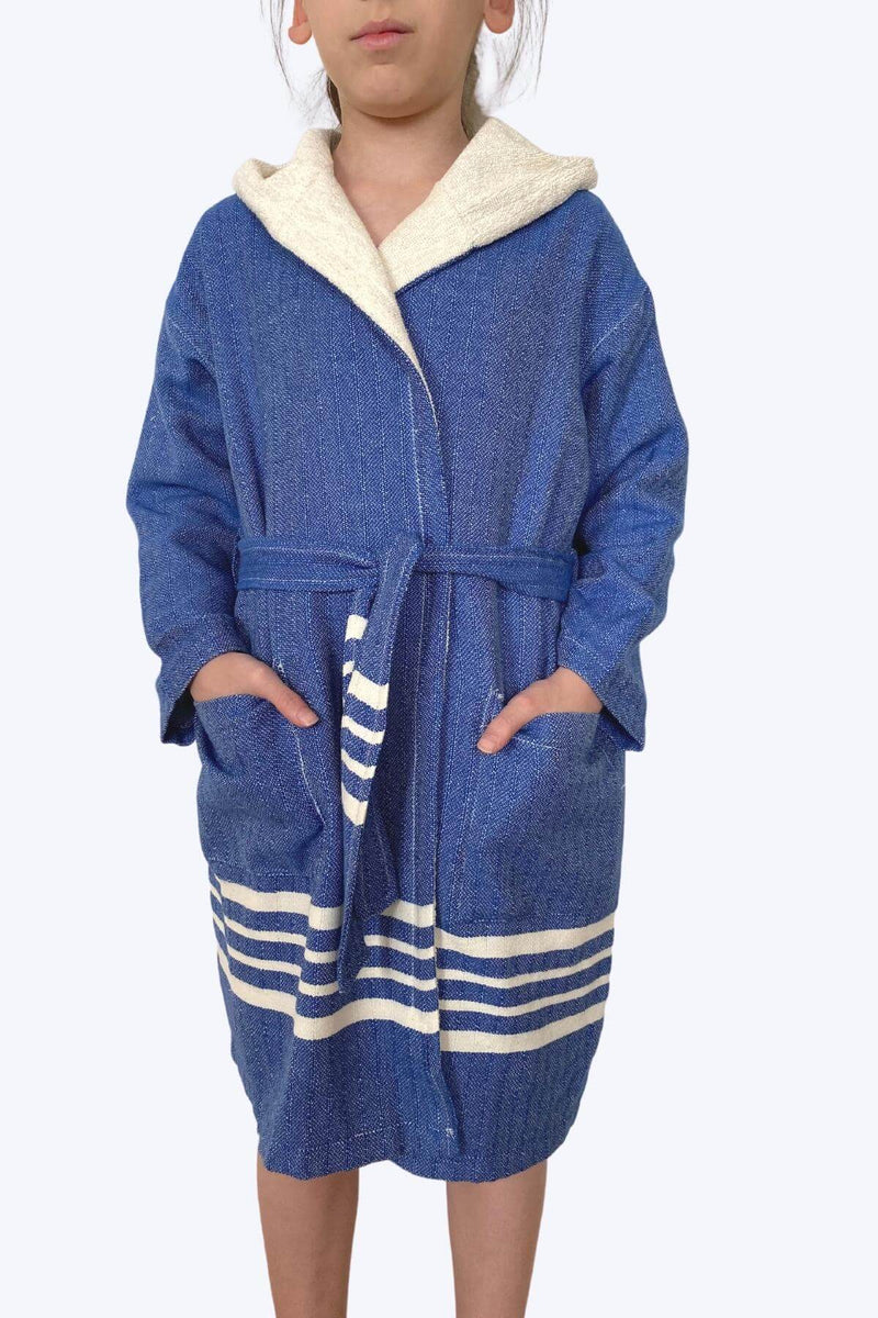 Ada Kids Bathrobe With Hood Navy Blue