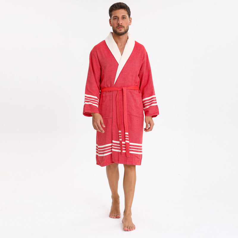 Toprak With Terry Cotton Bathrobe Red With Small Towel