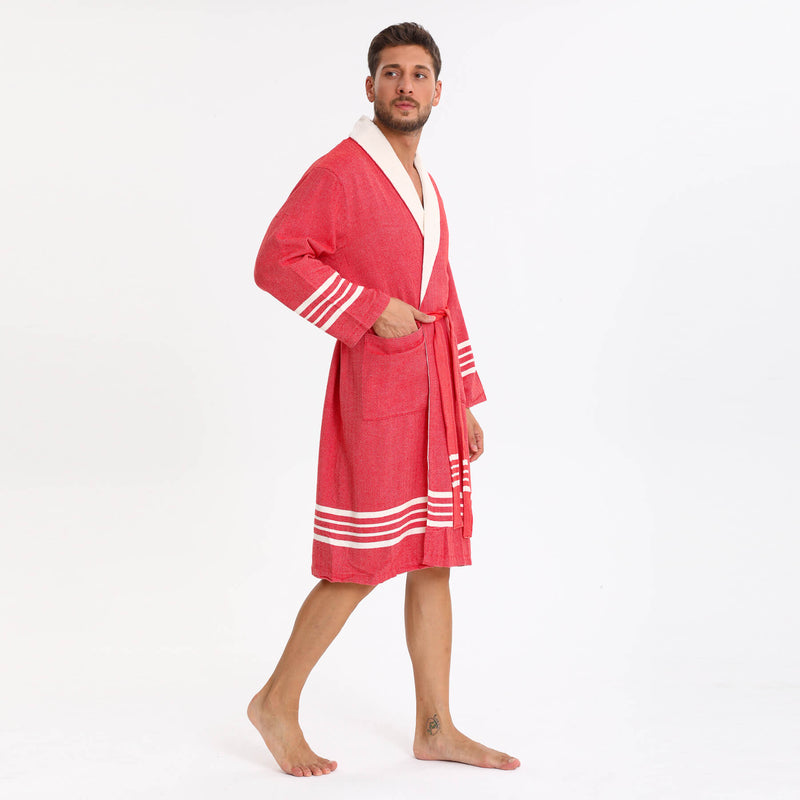 Toprak With Terry Cotton Bathrobe Red With Small Towel