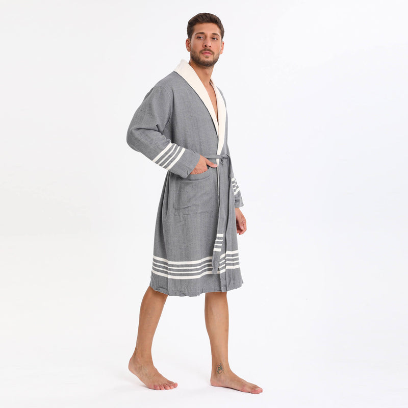 Toprak With Terry Cotton Bathrobe Dark Grey with Small Towel